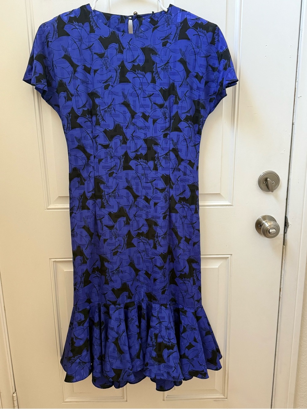 Vintage Alison Peters Blue and Black Floral Midi Dress